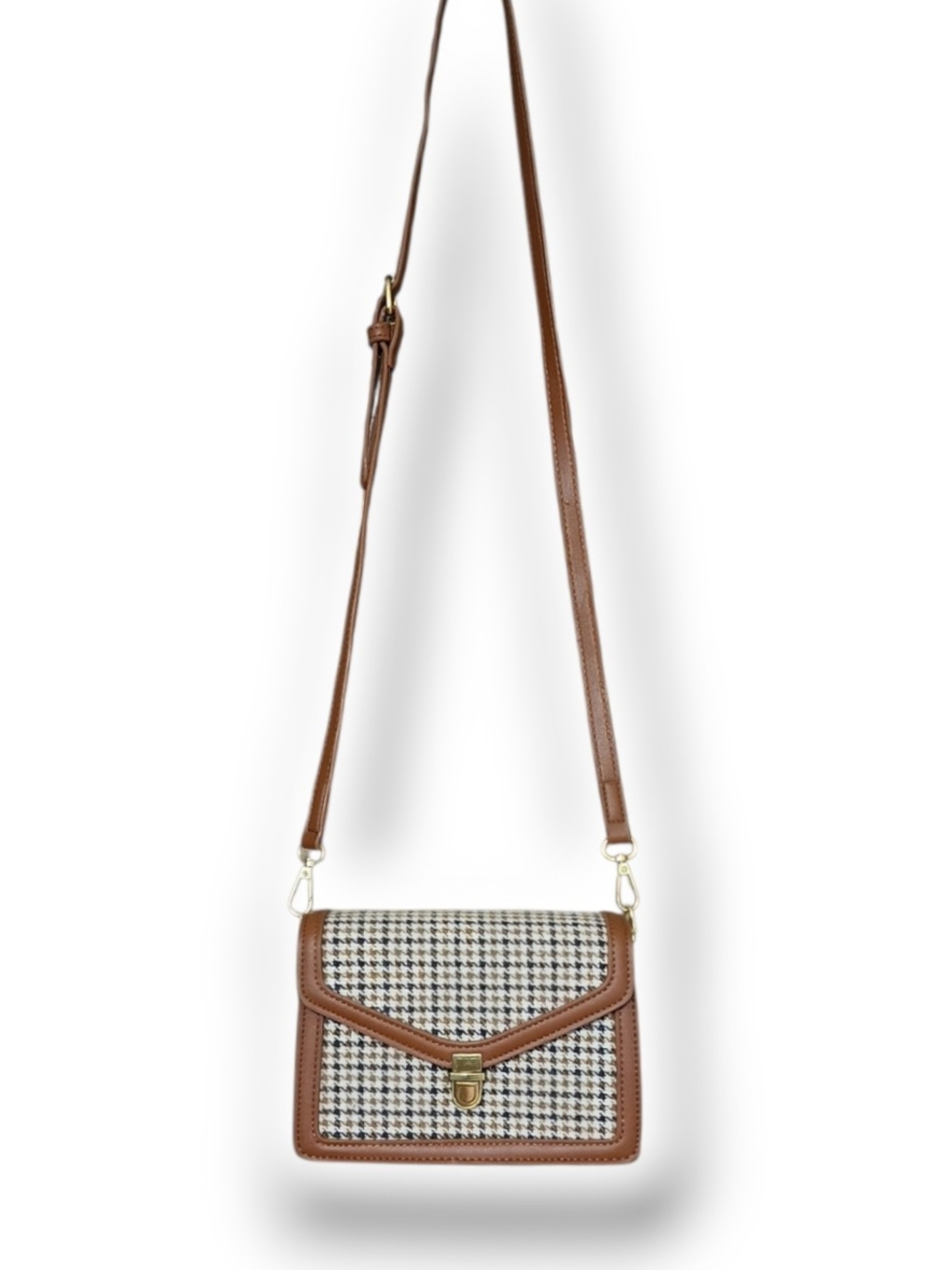 Brown Houndstooth Crossbody Bag